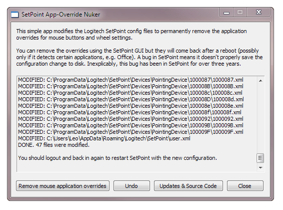 Screenshot of SetPoint Application-Override Nuker
