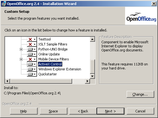 Open Office installer with ActiveX Control included