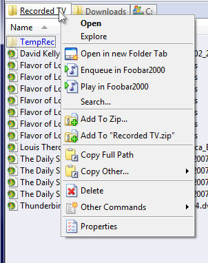 Directory Opus 9: Right-clicking a tab's label gives you the context menu for the directory that the tab contains.