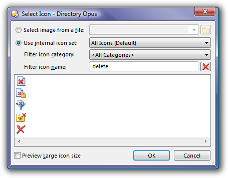 Directory Opus 9: Icons can be searched by name.